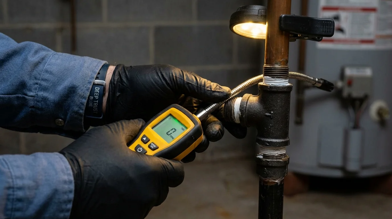 Gas leak detection with electronic sniffer by Johns Plumbing LLC in Licking